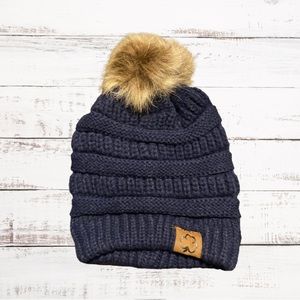Clover Cottage Kids Pom-Pom Beanie-Navy One Size